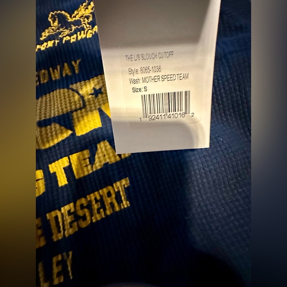 MOTHER Navy / Yellow Long Sleeve Racing Thermal Waffle Cropped Tee. RARE! - Picture 4 of 7